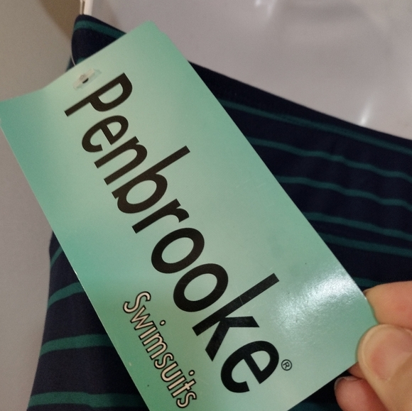 Miraclesuit Penbrooke Striped Halter Swimsuit NEW! Wrap bust Green Navy Medium - Picture 5 of 8